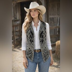 Eves Allure Black Sequin and Silver Beaded Vintage Vest, Size M